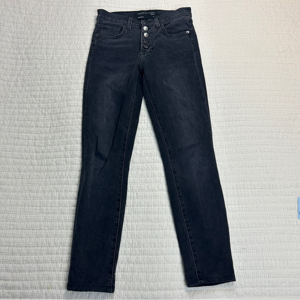 Veronica Beard Washed Onyx Black Debbie High-Rise Skinny Jeans Button Fly Size26